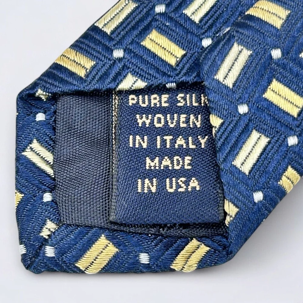 Brooks Brothers Necktie Adult Navy Blue Gold Geometric Silk Woven In Italy USA